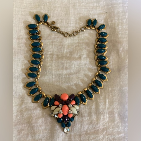 J. Crew Coral & Green Fall Colors Statement Bib Necklace - Picture 8 of 12
